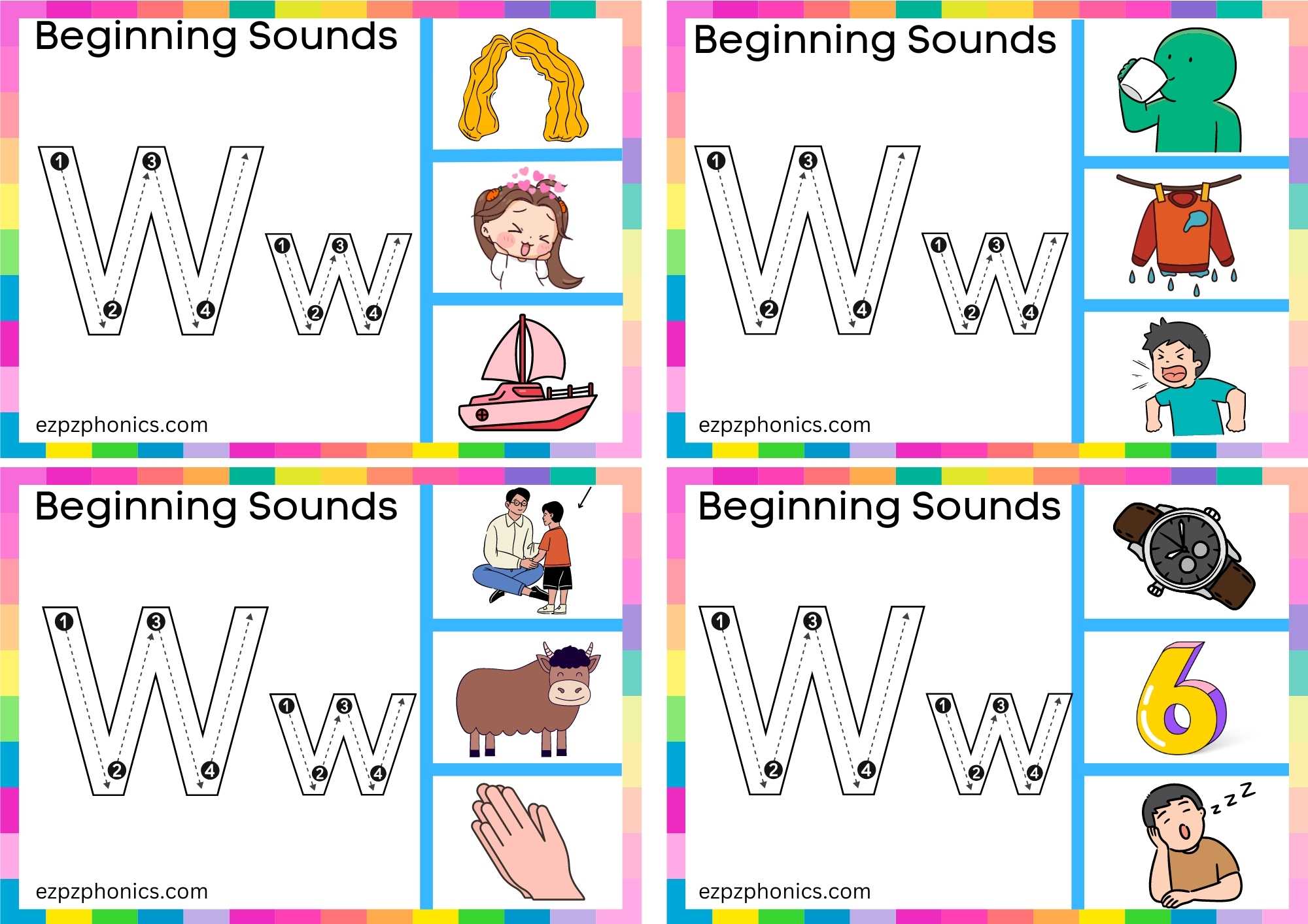 2 W Beginning Sound Clip Cards